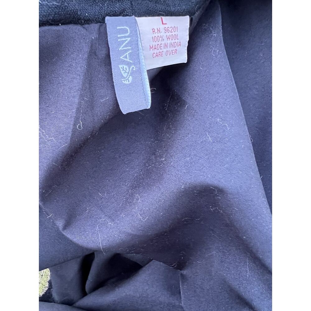 Anu 100% Wool Embroidered Art to Wear Open Style Size L Cardigan A000213 - Picture 8 of 8